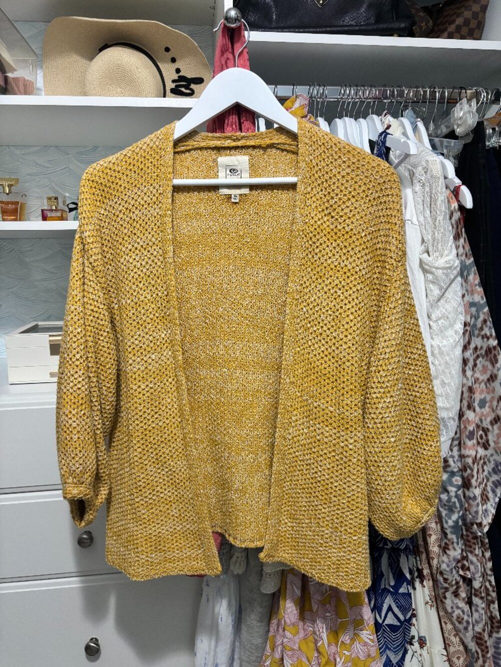 The Anthropologie Sparrow chunky knit cardigan in yellow